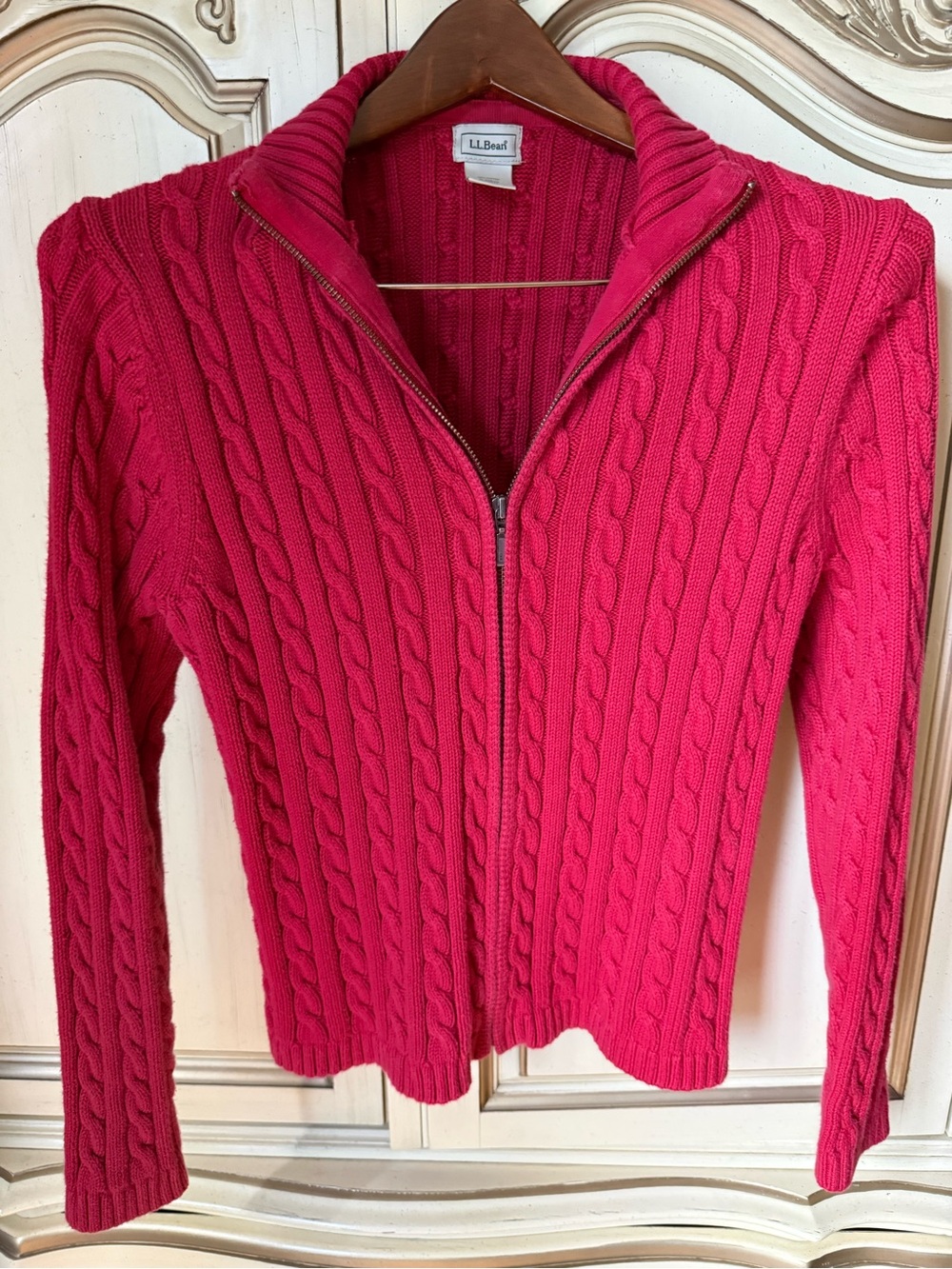 Vintage L.L.Bean Red Cable Knit Zip Sweater | Small